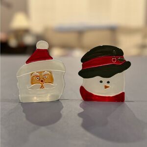 PartyLite Festive Santa and Snowman Glass Tea Light Holders